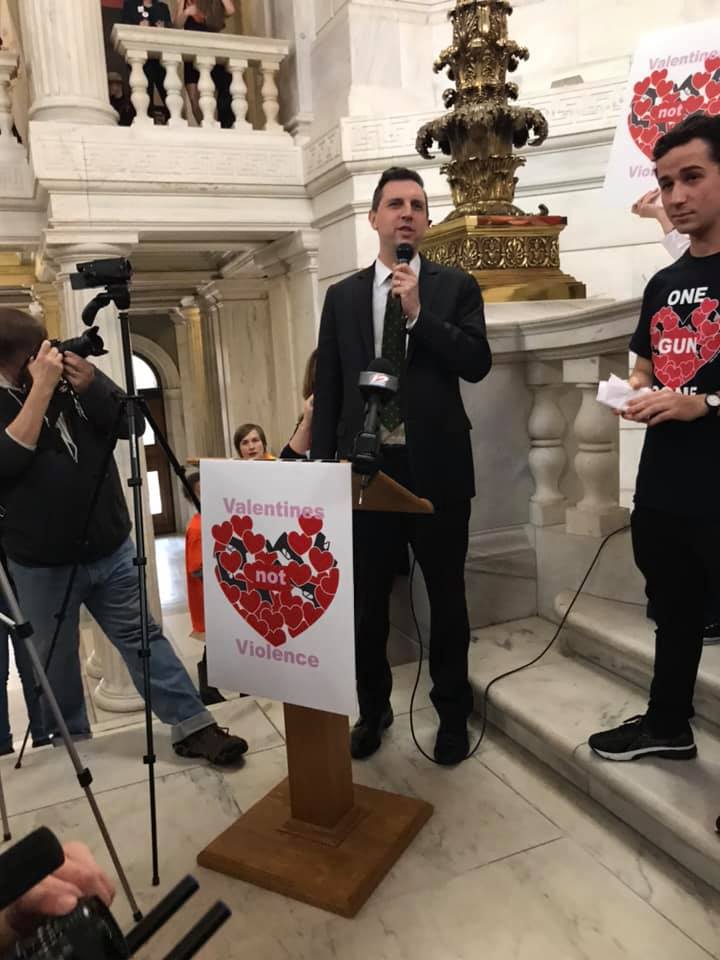 Seth Magaziner, RI General Treasurer, speaking at the Valentine's Not Gun Violence Rally February 2020