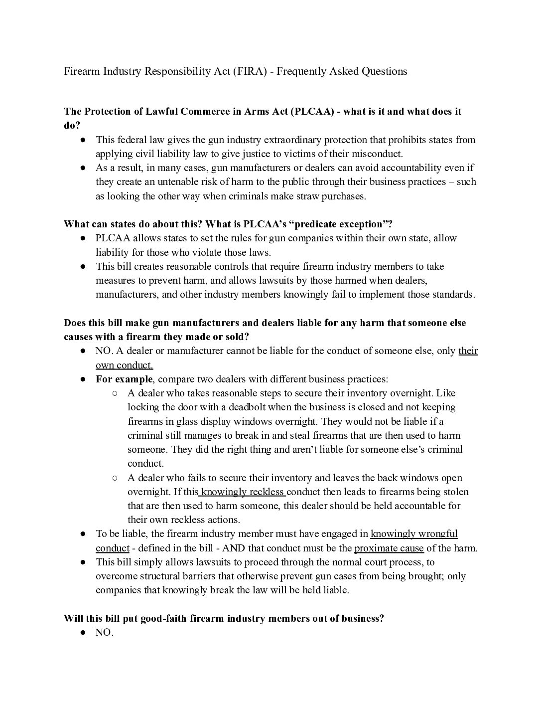 Firearm Industry Responsibility Act FAQ